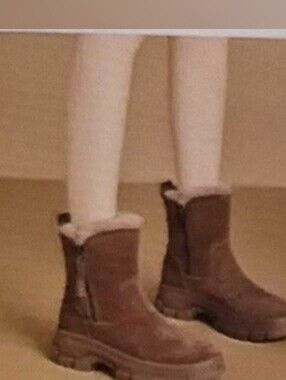 Brand New Faux Fur Trim Ankle Boots - Tan